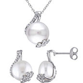 Sofia B. Sterling Silver 1/5 CTW Diamond Freshwater Pearl 2 pc. Jewelry Set