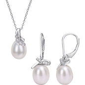 Sofia B. Cultured Freshwater Pearl Diamond Accent Bow Earrings & Necklace 2 pc. Set