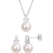 Sofia B. Freshwater Pearl Created Sapphire Drop Necklace & Earrings 2 pc. Set