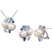 Sofia B. Cultured Freshwater Pearl Blue Topaz Cluster Necklace & Earrings 2 pc. Set