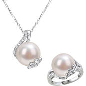 Sofia B. Cultured Freshwater Pearl Diamond Wrap Floral Necklace & Ring 2 pc. Set
