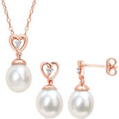 Sofia B. Cultured South Sea Pearl White Topaz Heart Earrings & Necklace 2 pc. Set