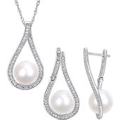 Sofia B. 14K Gold Freshwater Pearl Diamond Teardrop Earrings & Necklace 2 pc. Set