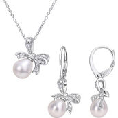 Sofia B. Cultured Freshwater Pearl Diamond Accent Bow Earrings & Necklace 2 pc. Set