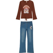 Sweet Butterfly Girls Tie Front Top and Denim Flare Jeans 2 pc. Set