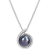 Sofia B. Sterling Silver Black Freshwater Pearl and Diamond Accent Swirl Necklace