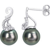 Sofia B. Sterling Silver Cultured Tahitian Pearl and Diamond Accent Drop Earrings