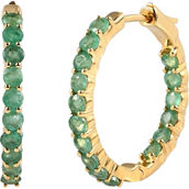 14K Gold Over Sterling Silver 3mm Inside out Emerald Hoop Earrings