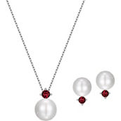 Ruby and Pearl Necklace and Earring Set