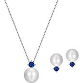 Blue Sapphire and Pearl Necklace and Earring Set