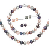 Sterling Silver 6-7mm Freshwater Cultured Pearl Necklace, Bracelet and Earring Set