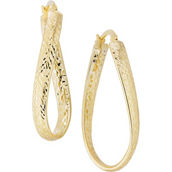 14K Yellow Gold 16 x 35 x 4mm Diamond Cut Twisted Oval Hoop Earrings