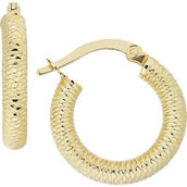 14K Yellow Gold 10 x 10 x 3mm Round Diamond Cut Huggie Hoop Earrings