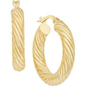 14K Yellow Gold 15 x 15 x 4mm Polished Round Twisted Huggie Hoop Earrings