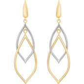 14K Two Tone Gold 18 x 63mm Polished and Diamond Cut Double Marquise Drop Earrings