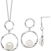Sterling Silver Freshwater Cultured Pearl Pendant and Earrings 2 pc. Set