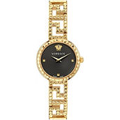 Versace 28MM Greca Goddess Black Dial Gold Stainless Steel Bracelet Watch VE7A00423