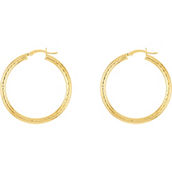 14K Yellow Gold Diamond Cut Round Hoop Earrings