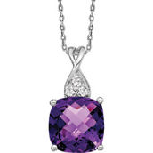 14K Gold Checkerboard Lab Created Pink Sapphire and Diamond Accent Pendant