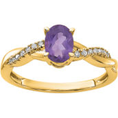14K Yellow Gold Oval Amethyst and Diamond Accent Ring
