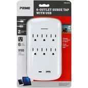 Prime Wire & Cable 6-Outlet Surge Tap with 2.1A USB-A and 15W USB-C Charger