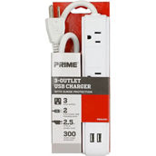 Prime Wire & Cable 3 Outlet 300 Joule Surge Tap with 2-Port 2.4A USB Charger