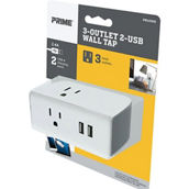 Prime Wire & Cable 3-Outlet Wall Tap 2-Port Type USB-A 2.4A USB Ports