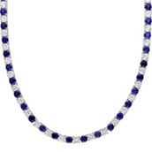 Sofia B. Sterling Silver 33 CTW Created Blue and White Sapphire Tennis Necklace