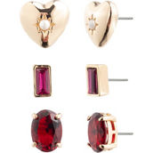 Lauren Ralph Lauren Goldtone White Pearl Red Crystal 3 pc. Earring Set