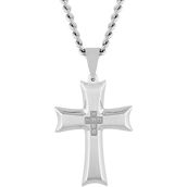 Stainless Steel Diamond Accent Cross Pendant 24 in.