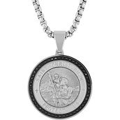 Stainless Steel 1/4 CTW Black Diamond Medallion Pendant