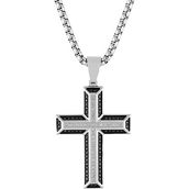 Stainless Steel Black and White 1/2 CTW Diamond Cross Pendant