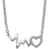 White Ice Sterling Silver Diamond Accent Heart with Heartbeat 18 in. Necklace