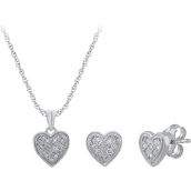 Sterling Silver 1/8 CTW Diamond Heart Earring and Pendant Set