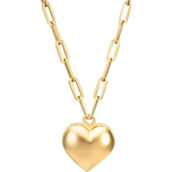 14K Yellow Gold 12 x 12 x 6mm Puffed Heart Paperclip Necklace, 18 in.