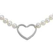 Imperial Sterling Silver Freshwater Cultured Pearl Necklace with Heart Center