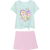 Gumballs Toddler Girls Blue Glow Side Knot Glitter Graphic Tee and Skort 2 pc. Set