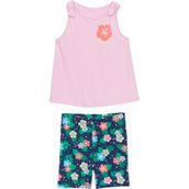 Gumballs Toddler Girls Mist Pink Bow Graphic Tank and Bike Shorts 2 pc. Set