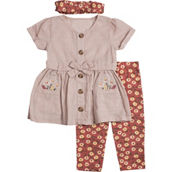 Little Lass Baby Girls Linen Pocketed Top and Leggings 3 pc. Set