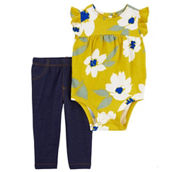 Carter's Baby Girls Mustard Floral Bodysuit and Pants 2 pc. Set