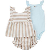 Carter's Baby Girls Khaki Striped Little Shorts 3 pc. Set