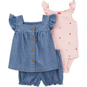 Carter's Baby Girls Cherry Chambray Little Shorts 3 pc. Set