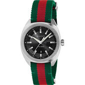 Gucci GG2570 41mm Black Dial Green and Red Nylon Strap Watch YA142305