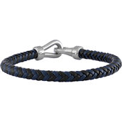 Stainless Steel Black and Blue Leather Bracelet 8.5 in.