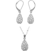Sterling Silver Diamond Cut Teardrop Dangle Earrings and Pendant Necklace Set