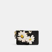 Coach Floral Printed Leather Black Multi Small Wristlet
