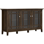 Simpli Home Bedford Solid Wood Wide Storage Cabinet in Dark Tobacco Brown