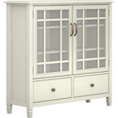 Simpli Home Connaught Solid Wood Tall Storage Cabinet in Antique White