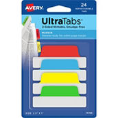 Avery Ultra Tabs, Primary Colors, 2.5 in. x 1 in., 24 ct.