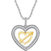 Love Honor Cherish 10K Two Tone Gold 1/4 CTW Diamond Double Heart Arrow Pendant